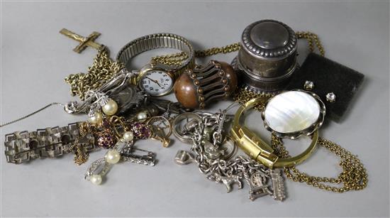 A small group of costume jewellery and a sterling silver ring box.